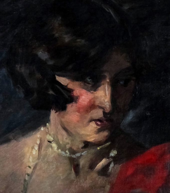 Edmund Pick Morino 1877-1958 Lady in Red Painting - Image 2 of 3