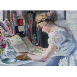 Charles Sims Reading The News, Oil Canvas Painting