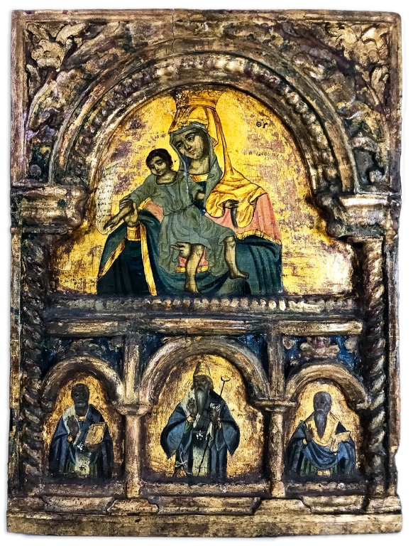 18th Cen. Greek School Madonna Child & Saints Icon