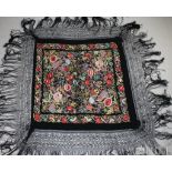 20th Cen. Spanish Peacock Silk Mantilla Scarf Veil