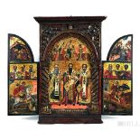 18th C. Greek Baptism of Christ Wood Triptych Icon