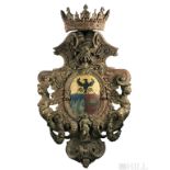 19th C. Spanish Colonial Wood Coat Of Arms Crest