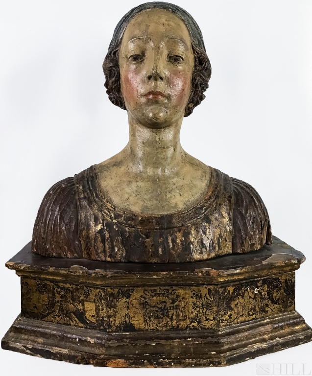 Italian Renaissance Polychrome on Wood Woman Bust