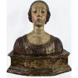 Italian Renaissance Polychrome on Wood Woman Bust