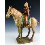 Chinese Tang Era Horse & Rider Pottery Sculpture