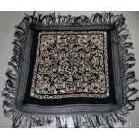 19C. Spanish Black Fringe Silk Mantilla Scarf Veil