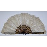 19th C. French Brussels Rosepoint Lace Wedding Fan