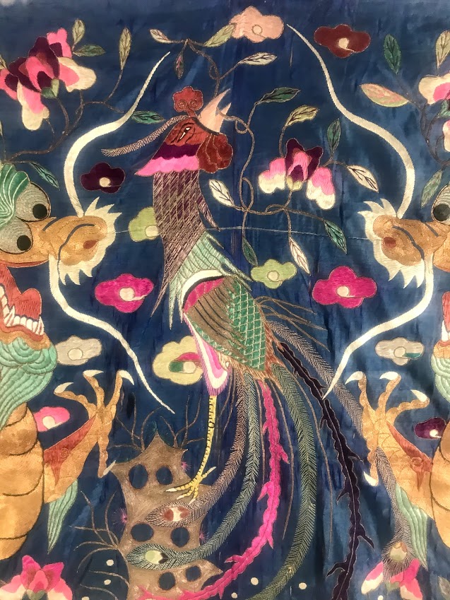 Antique Chinese Embroidered Silk Dragon Tapestry - Image 8 of 12