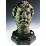 Italian Bronze Head of a Roman Hero Bust Sculpture