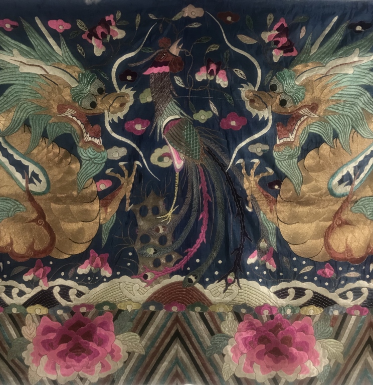 Antique Chinese Embroidered Silk Dragon Tapestry - Image 2 of 12