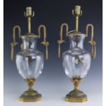 Pair Antique Dore Bronze Mounted Crystal Lamps