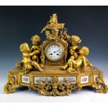 Louis XIV French Rococo Dore Bronze Mantel Clock