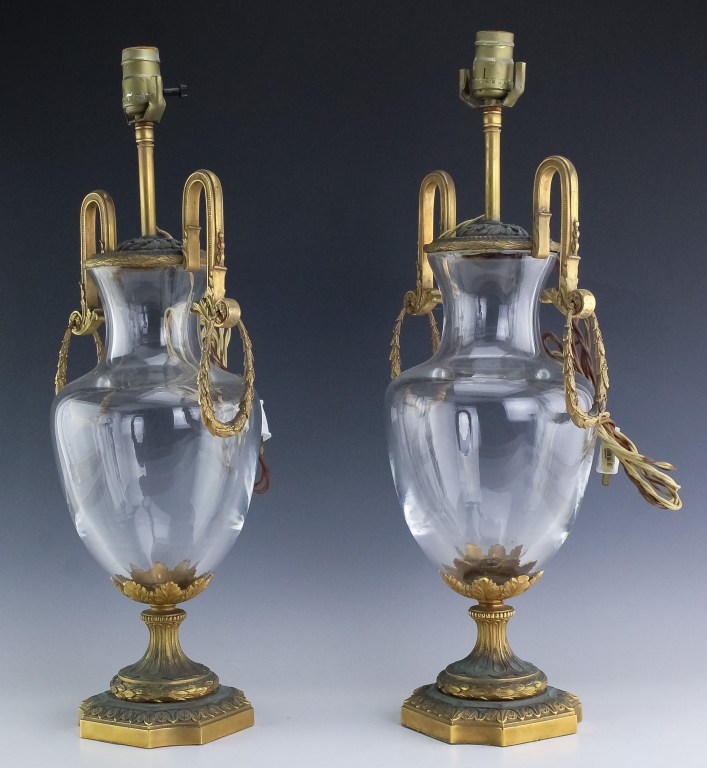 Pair Antique Dore Bronze Mounted Crystal Lamps - Image 2 of 3