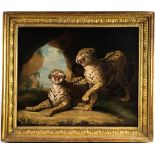 Antique 19C Hissing Leopards Portrait Oil Painting