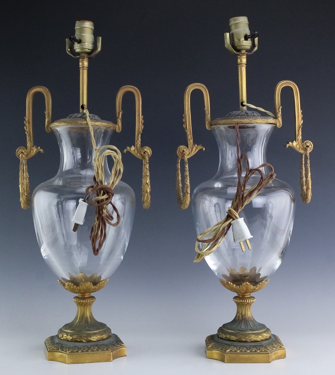 Pair Antique Dore Bronze Mounted Crystal Lamps - Image 3 of 3