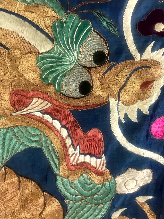 Antique Chinese Embroidered Silk Dragon Tapestry - Image 9 of 12