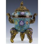 Antique Chinese Export Cloisonne Elephant Censor