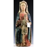 14th C Spanish Polychrome Madonna and Child Statue
