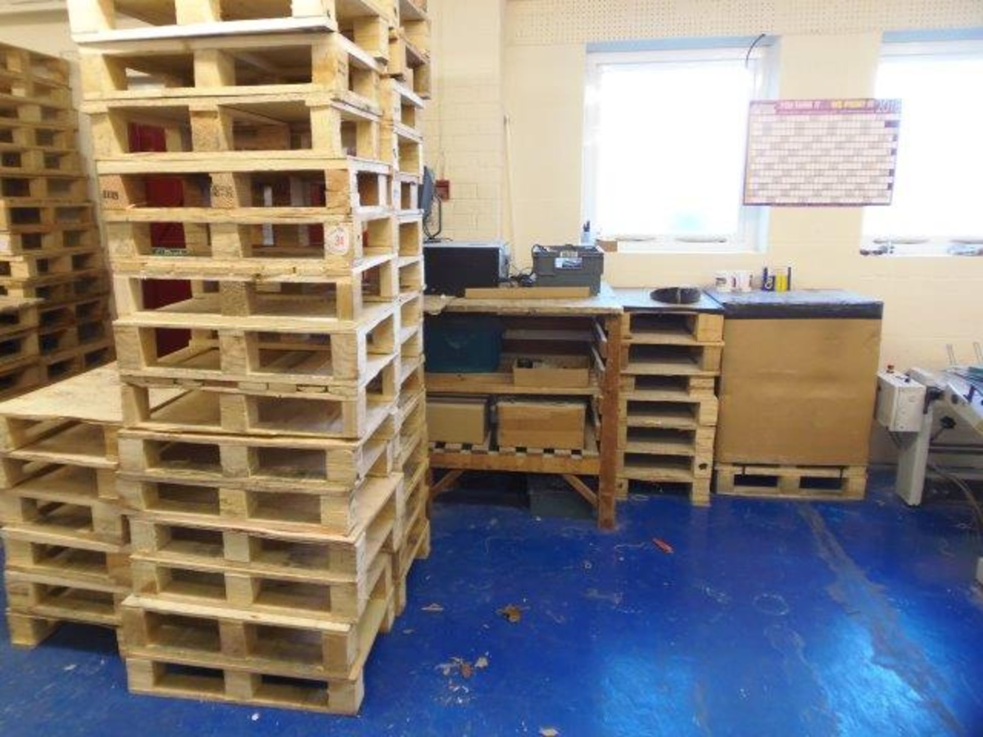 Quantity of pallets and work bench