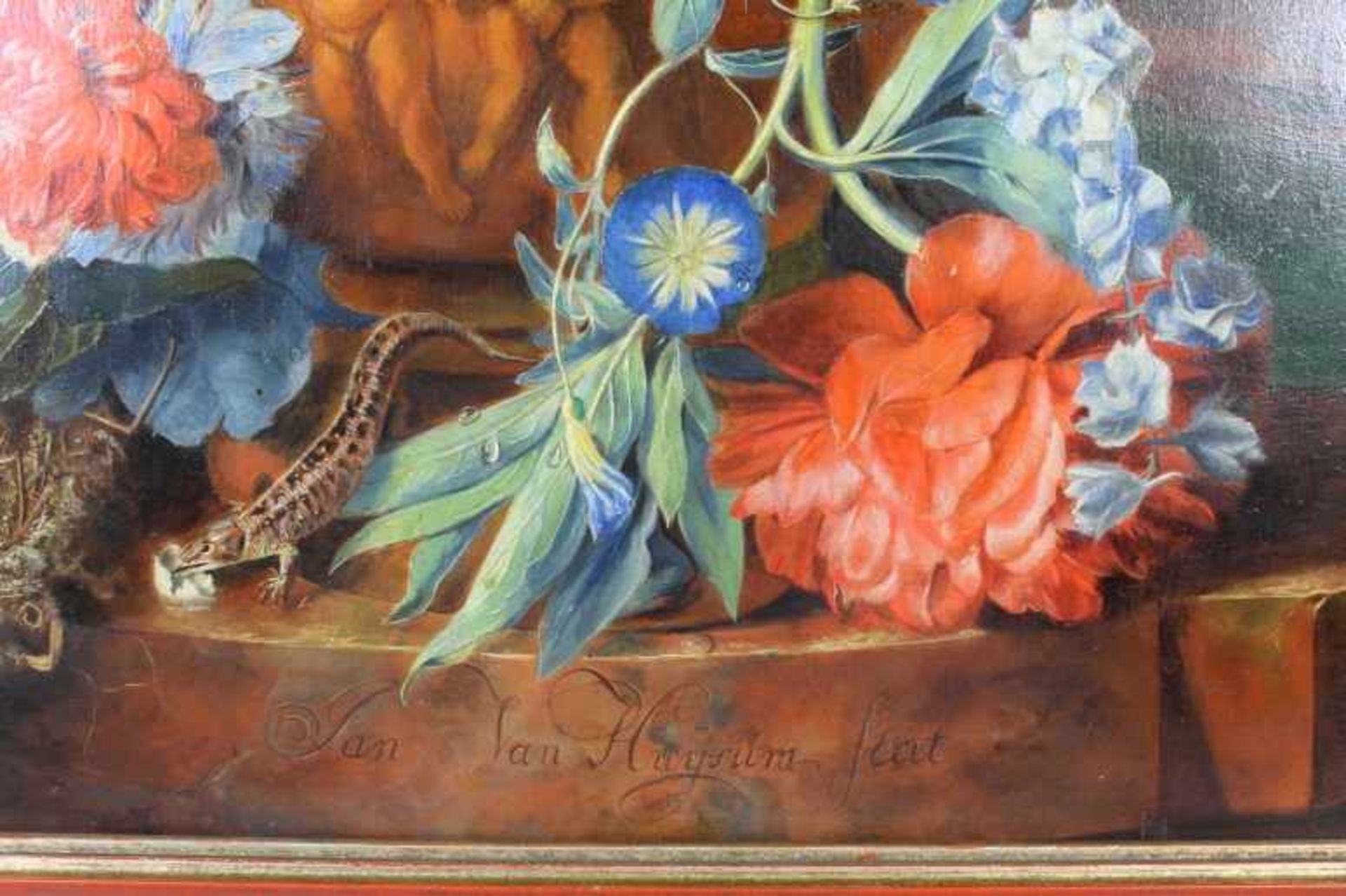 1 großes Bild auf Platte "Blumenstilleben", keine Signatur erkennbar, ca. 79cm x 58,5cm ( - Bild 2 aus 3