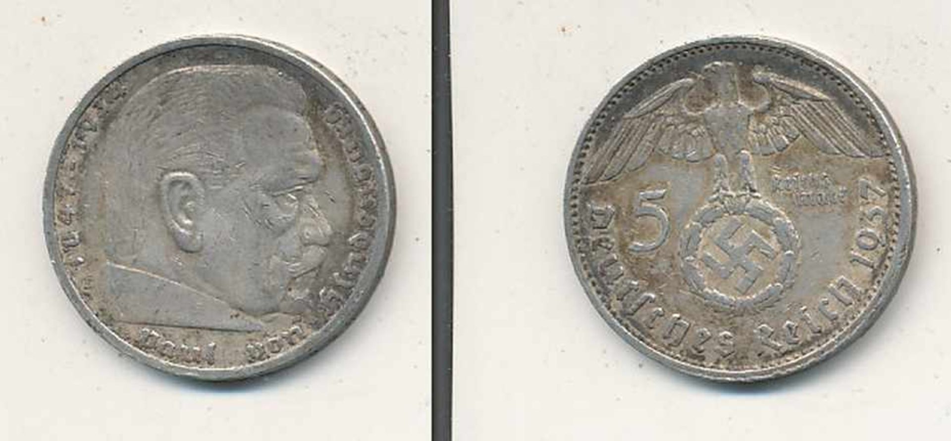 1 Münze Silber "5 Reichsmark 1937, E, Hindenburg"- - -23.50 % buyer's premium on the hammer price,