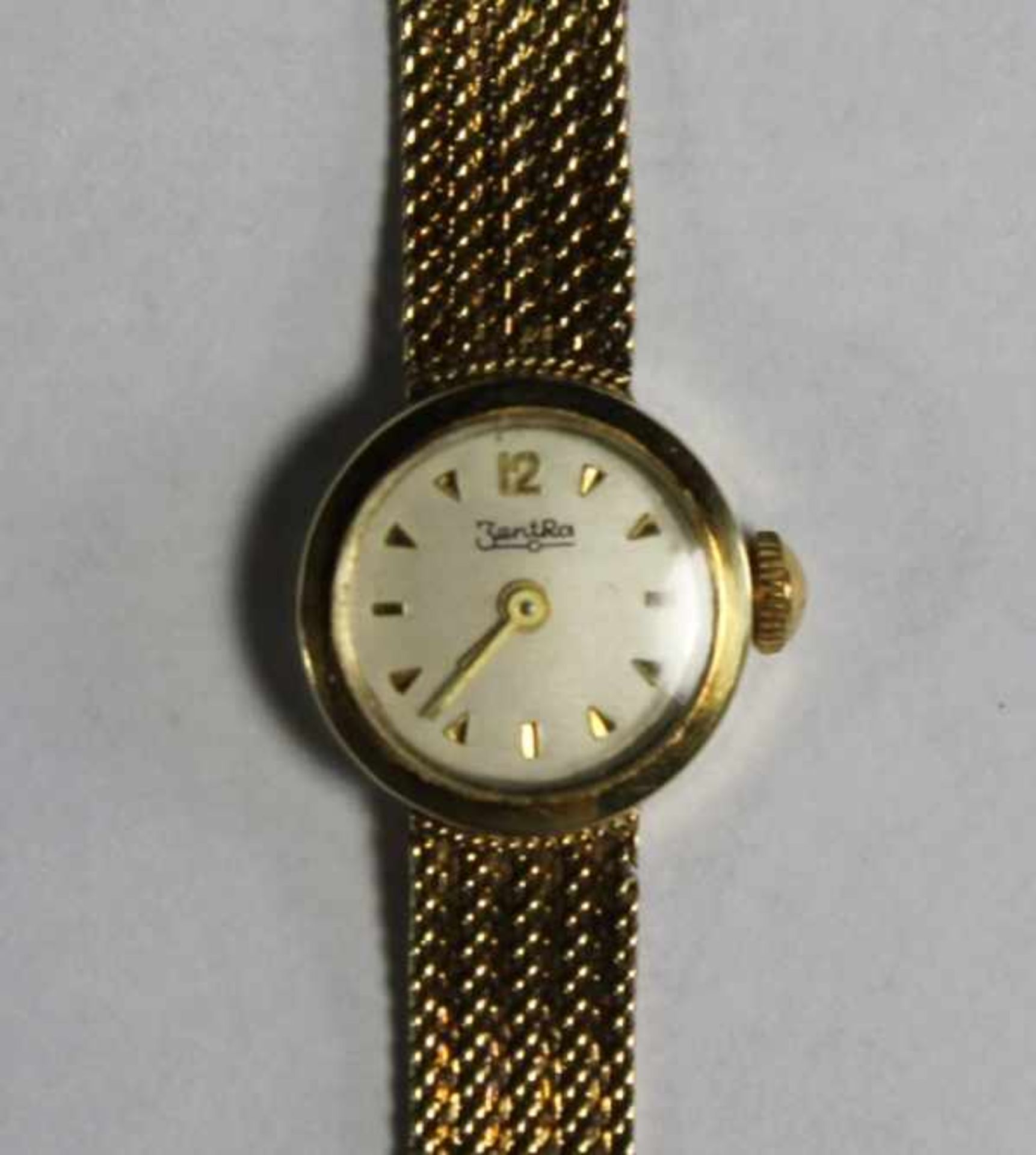 1 Damenarmbanduhr, Lünette und Armband 14kt.Gg (585/000) "ZentRa", L ca. 17cm, Funktion nicht