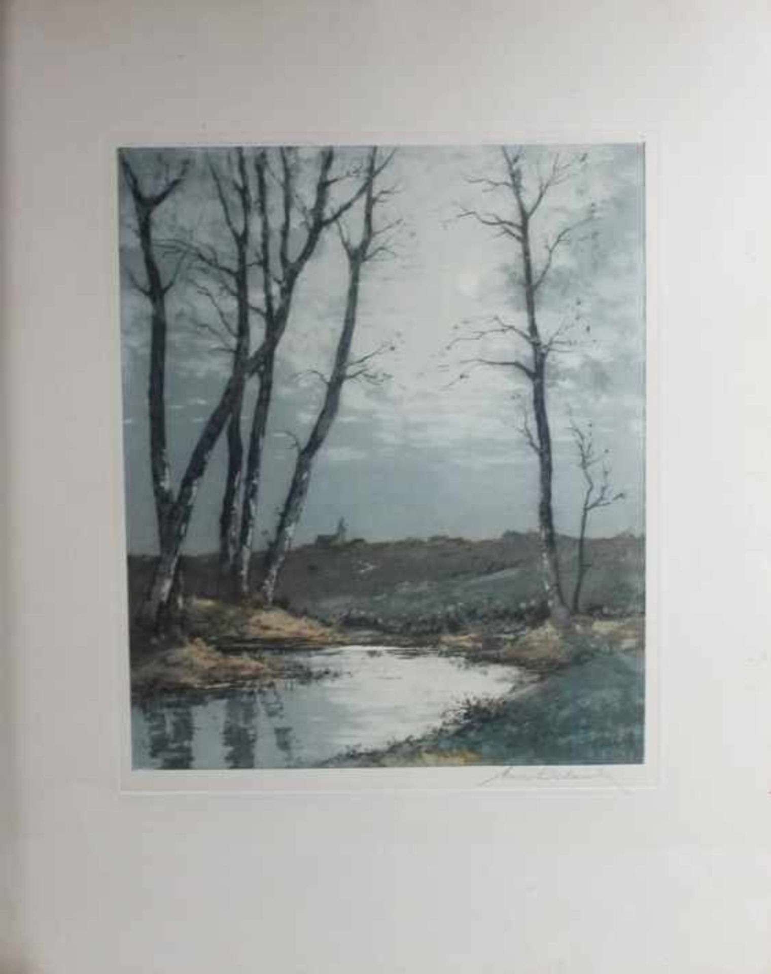 2 Aquatintas gerahmt "Landschaft mit Wasserlauf", signiert André Delaistre (1865-?), um 1922, ca. - Image 3 of 4