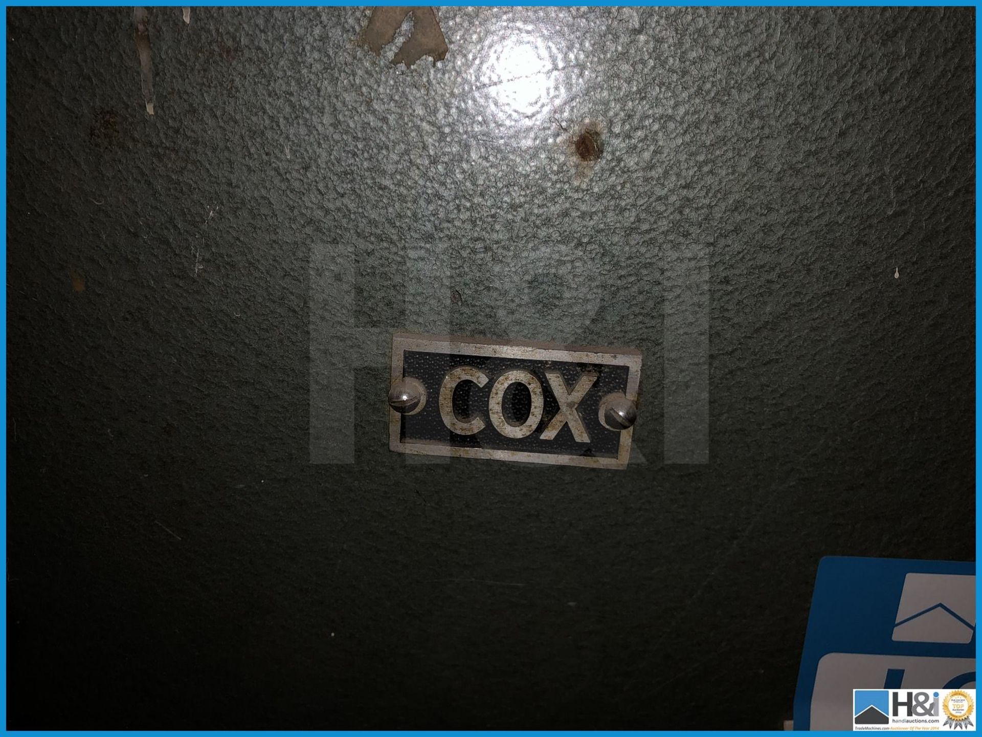 Tall Cox metal safe with key. Excludes all contents. Lift out charge of GBP 20 - Image 2 of 3
