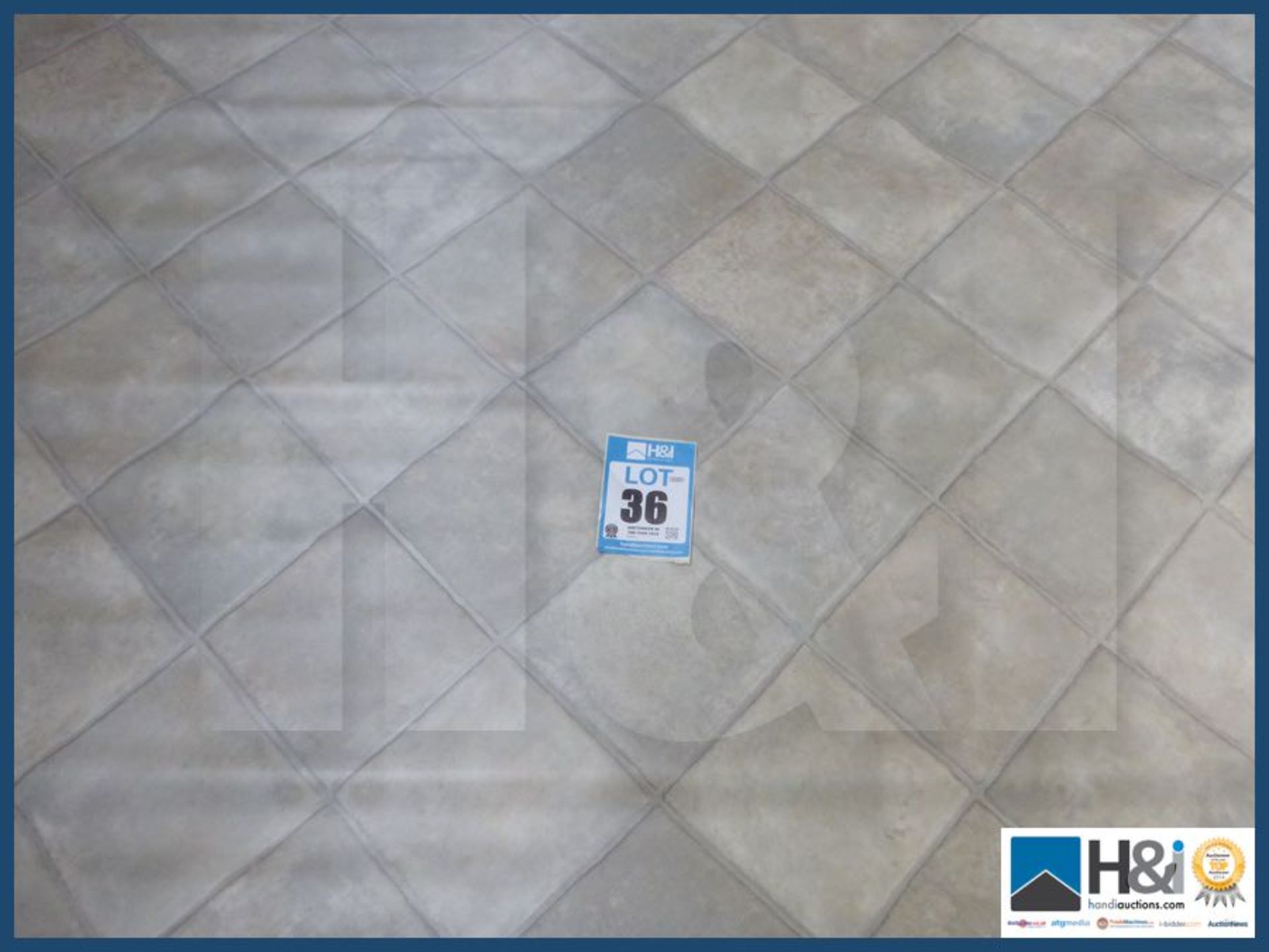Approx 4m X 4m + run off Stone tile effect 45 degree vinyl. RRP GBP 12 per square meter.