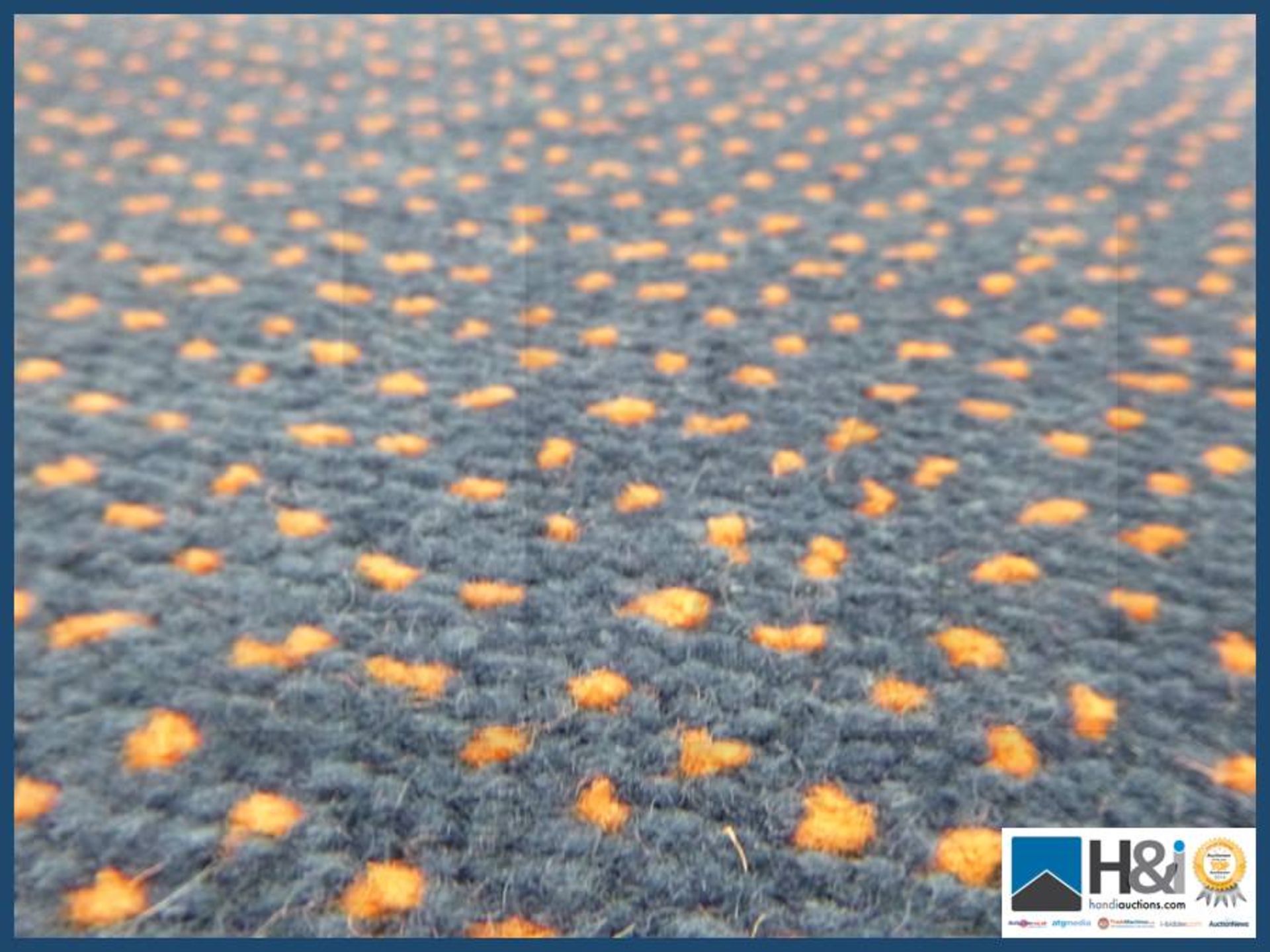 Approx 4m X 3.5m 80/20 heavy wear pin dot design Colour platinum blue with salmon flek . RRP GBP 20