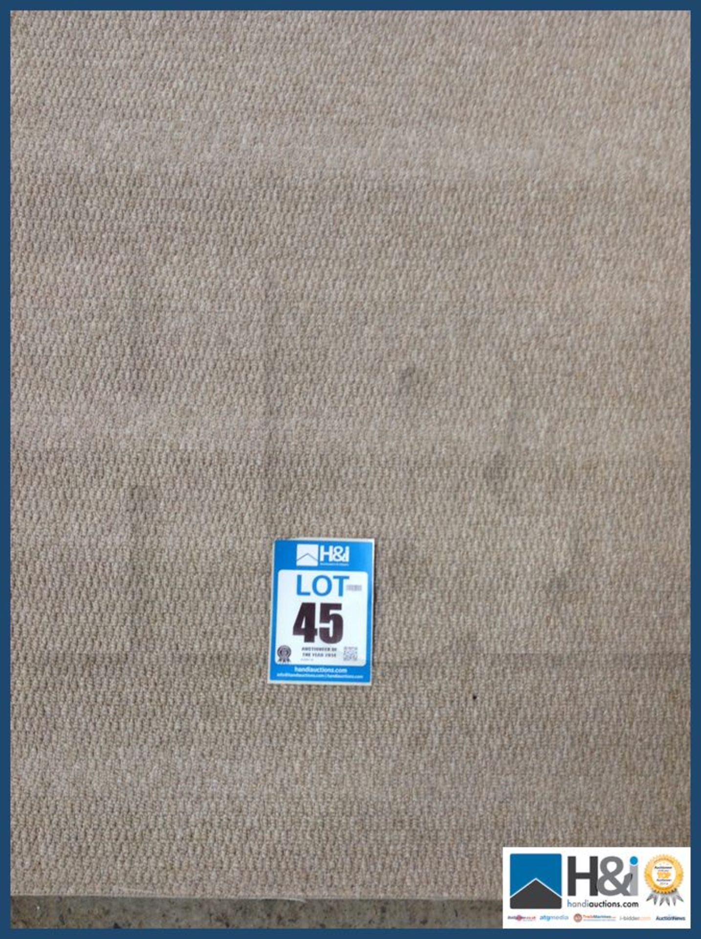 Approx 3.60 x 4.00 of 100% wool carpet. Heavy wear self coloured design. Neutral oatmeal colour RRP