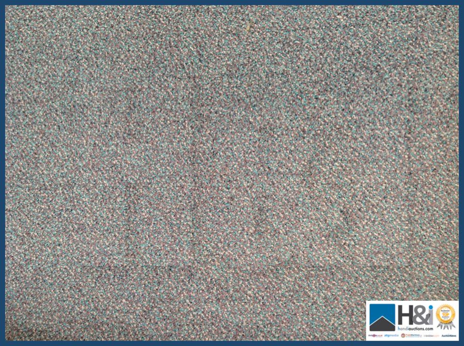 Approx 4.20 x 4.00 cut pile carpet. Man made yarn. Heavy wear. Aqua blue / grey colour mix. RRP GBP - Image 2 of 3