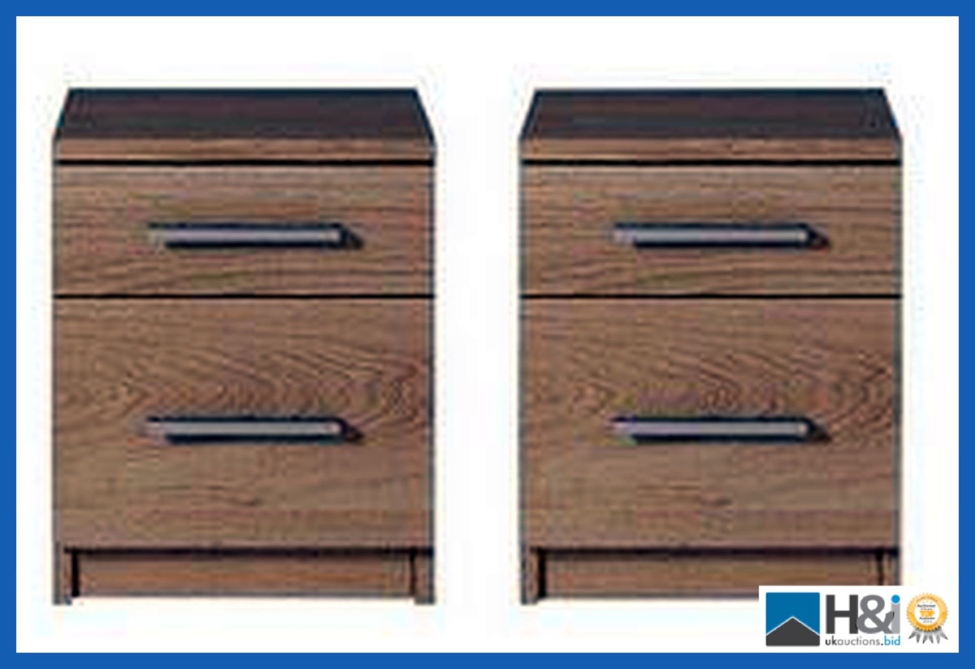 BOXED GRADE *A* ITEM PRAGUE 2 DRAWERS PAIR BEDSIDE [OAK] 46x37x37CM RRP:GBP 174.0