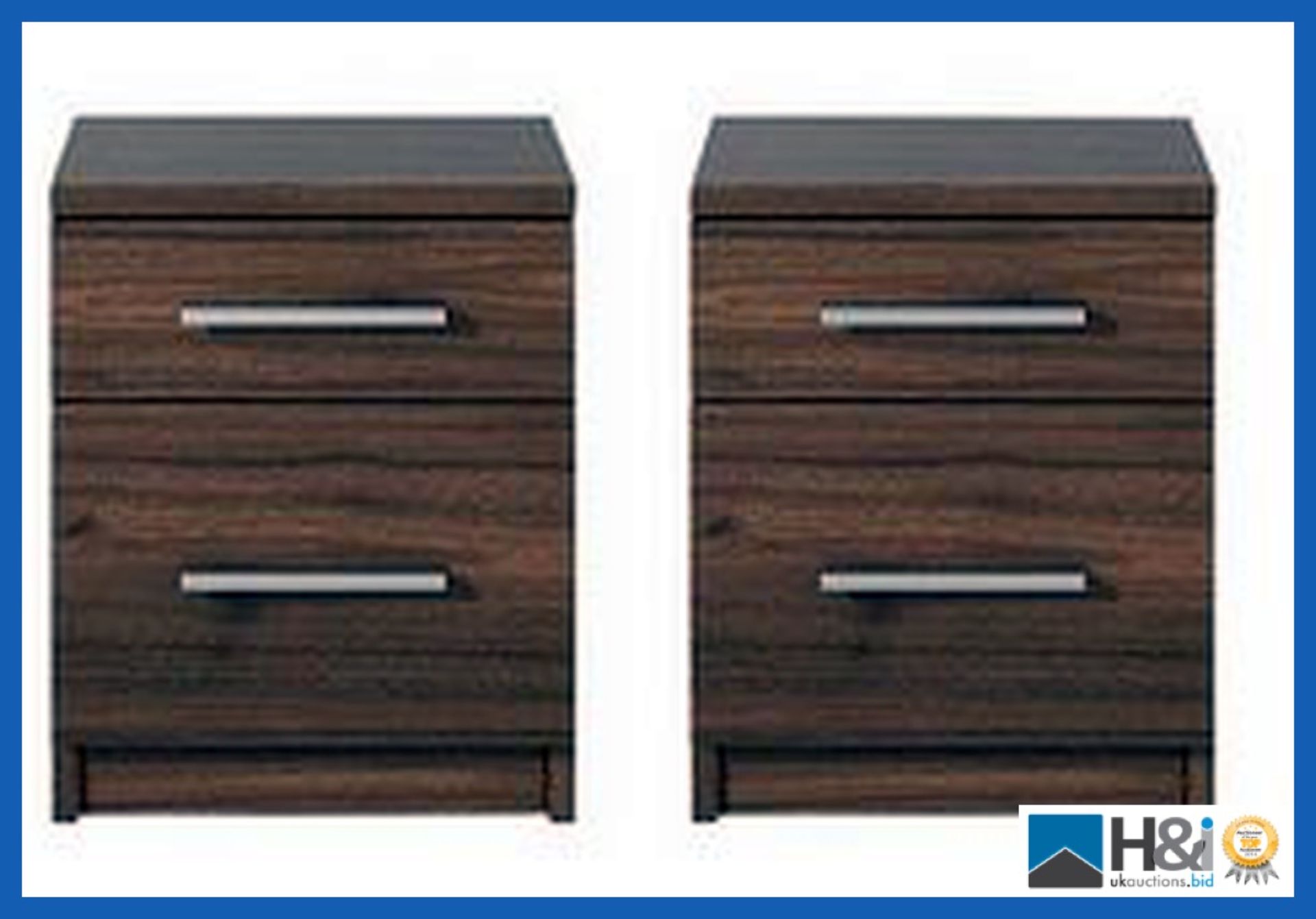 BOXED GRADE *A* ITEM PRAGUE 2 DRAWERS PAIR BEDSIDE [WALNUT] 46x37x37CM RRP:GBP 174.0