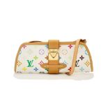 Vuitton - sac Shirley toile enduite Monogram multicolore blanche et cuir naturel - housse - 11x28 cm