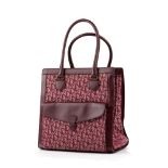 Dior - sac Cabas Jour en toile Monogram oblique et cuir bordeaux - pochette sur l'avant -