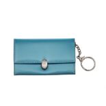 Dior - petite pochette à rabat en cuir verni bleu - porte-clé sur chaînette - 7 - 5x12 cm /