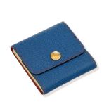 Hermès - porte post-it en cuir Epsom bleu lapis - surpiqué rouge avec intérieur rouge - 8 - 5x8 -