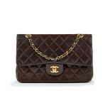 Chanel - sac Timeless en cuir d'agneau matelassé brun - vintage - bouclerie dorée - 16x25 cm /