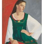 Albert Chavaz (1907-1990). Jeune fille en costume. huile sur carton. signée et datée 47. 54x49 cm