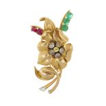 Broche fleur or rose 750 sertie de diamants jaunes et bruns taille brillant. de diamants taille fant