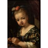 Ecole espagnole XVIIe s.. Portrait d'une fillette. huile sur cuivre. 22x16 cm