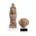 2 divinités en terre cuite. "Sérapis et Amon" Égypte gréco-romaine. h. 19.8 cm
