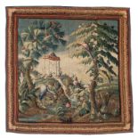 Fragment de tapisserie d'Aubusson. milieu du XVIIIe s.. en laine et soie polychromes. à décor d'un p