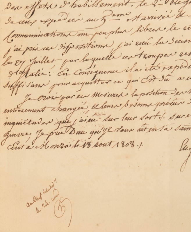 EMPIRE. BEAUHARNAIS (Eugène de. fils adoptif de Napoléon Ier). 5 lettres et 1 partie de lettres sign - Image 7 of 24