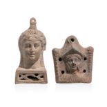Lot de 2 bustes en terre cuite. Égypte gréco-romaine (veilleuses)