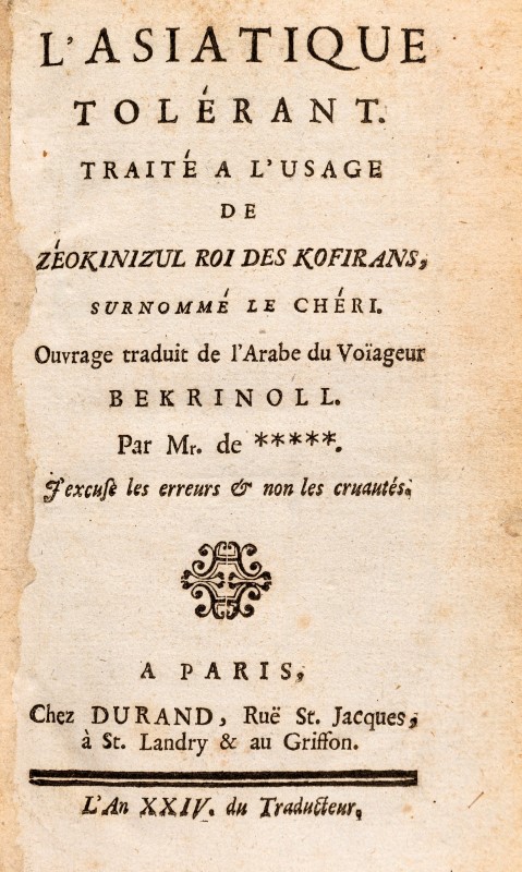 LA BEAUMELLE. L'Asiatique tolérant. Paris. Durand. s.d.1 vol. In-12°. relié plein maroquin rouge. do - Image 2 of 5