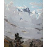 Henri Van Muyden (1860-1936). "Fond du Val d'Hérens". technique mixte sur papier. monogrammée et dat