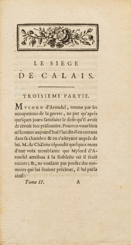 TENCIN. Le Siège de Calais. nouvelle historique. Paris. Didot. 1781. 2 vol. grand in-16°. relié en&n - Image 3 of 3