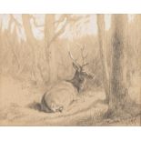 Rosa Bonheur (1822-1899). Cerf dans un sous-bois. crayon et gouache sur papier. signé et daté 1889.